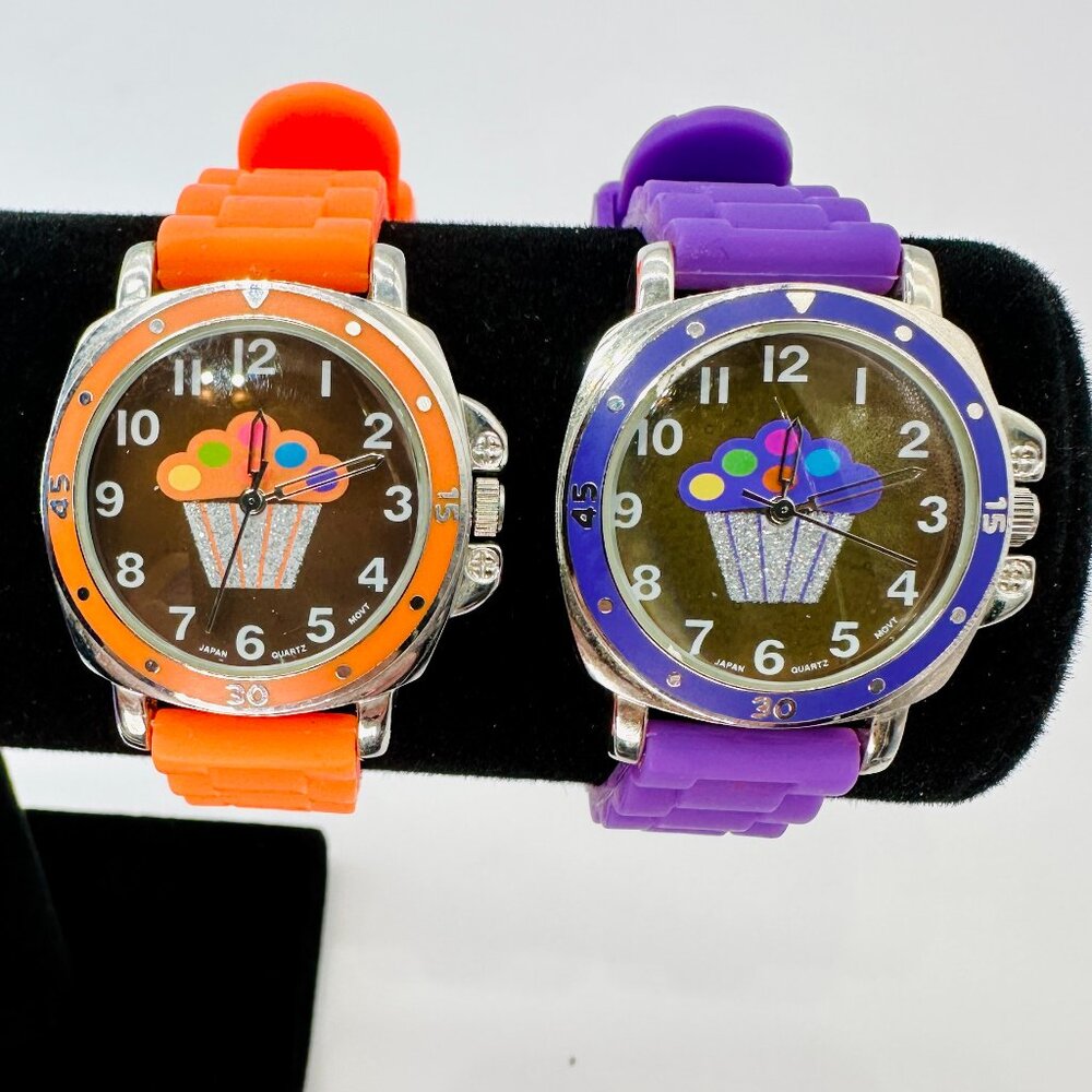 Vintage Sophie Collezio Cupcake Jelly Watches (Set of 2 – Orange & Purple)